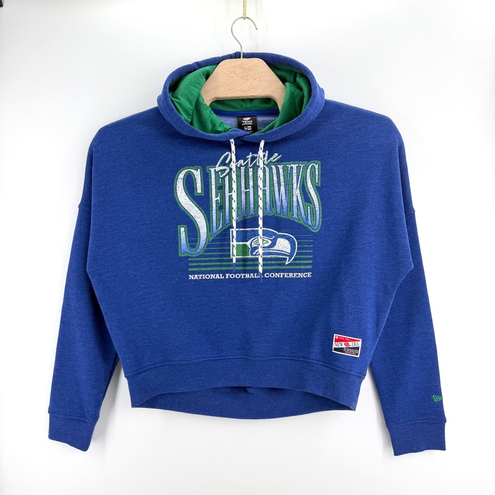 Seattle Seahawks New Era NFL Cropped Hoodie Size M Cotton Blend Blue Gameday Top